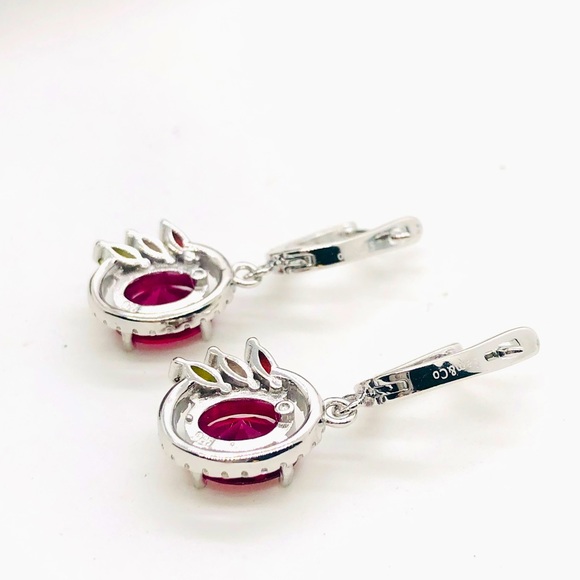 Beautiful Silver Ruby Peridot Citrine Earrings - Picture 8 of 17